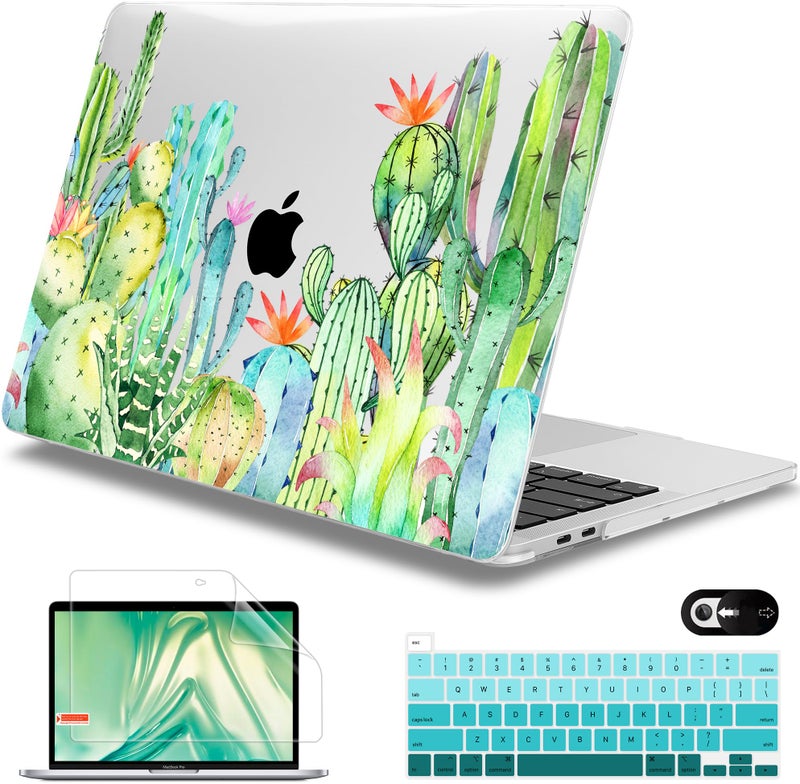 Mektron for MacBook Pro 13 inch Case 2022 2020 Release A2338 M2 M1 A2289 A2251, Printing Plastic Hard Shell Cover with Keyboard Skin for New MacBook Pro 13.3-inch Touch Bar,Watercolor Cactus - Image 1